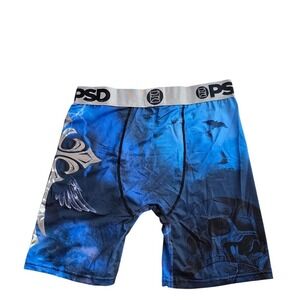 PSD Boxer‎ Briefs Set 2 Mens Large Blue Silver Wing Cross Skull Foil Print